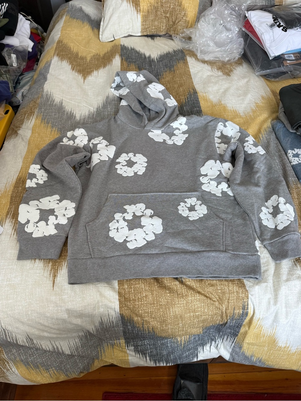 Denim Tears Cotton Wreath Grey Men’s Fleece Hoodie size M